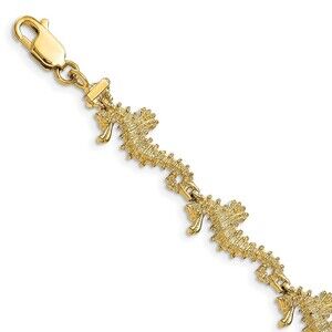 14k Yellow Gold Textured 3-D Seahorse Bracelet